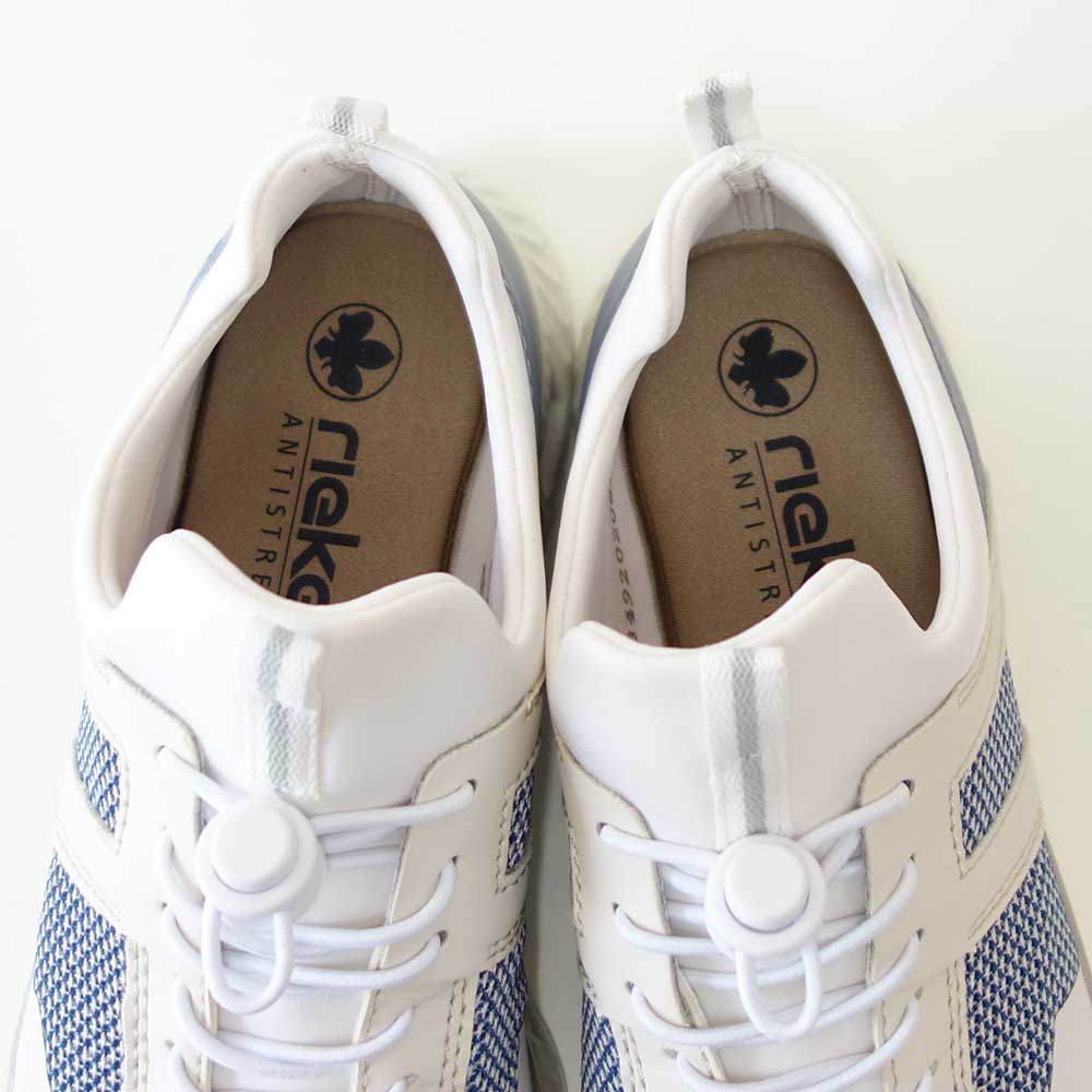 riekerリーカーM606190ホワイト/コンビ(レディース)人工皮革ストレッチクッション性の良いお洒落スリッポンフラットスニーカー「靴」