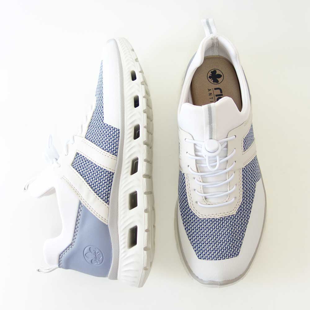 riekerリーカーM606190ホワイト/コンビ(レディース)人工皮革ストレッチクッション性の良いお洒落スリッポンフラットスニーカー「靴」