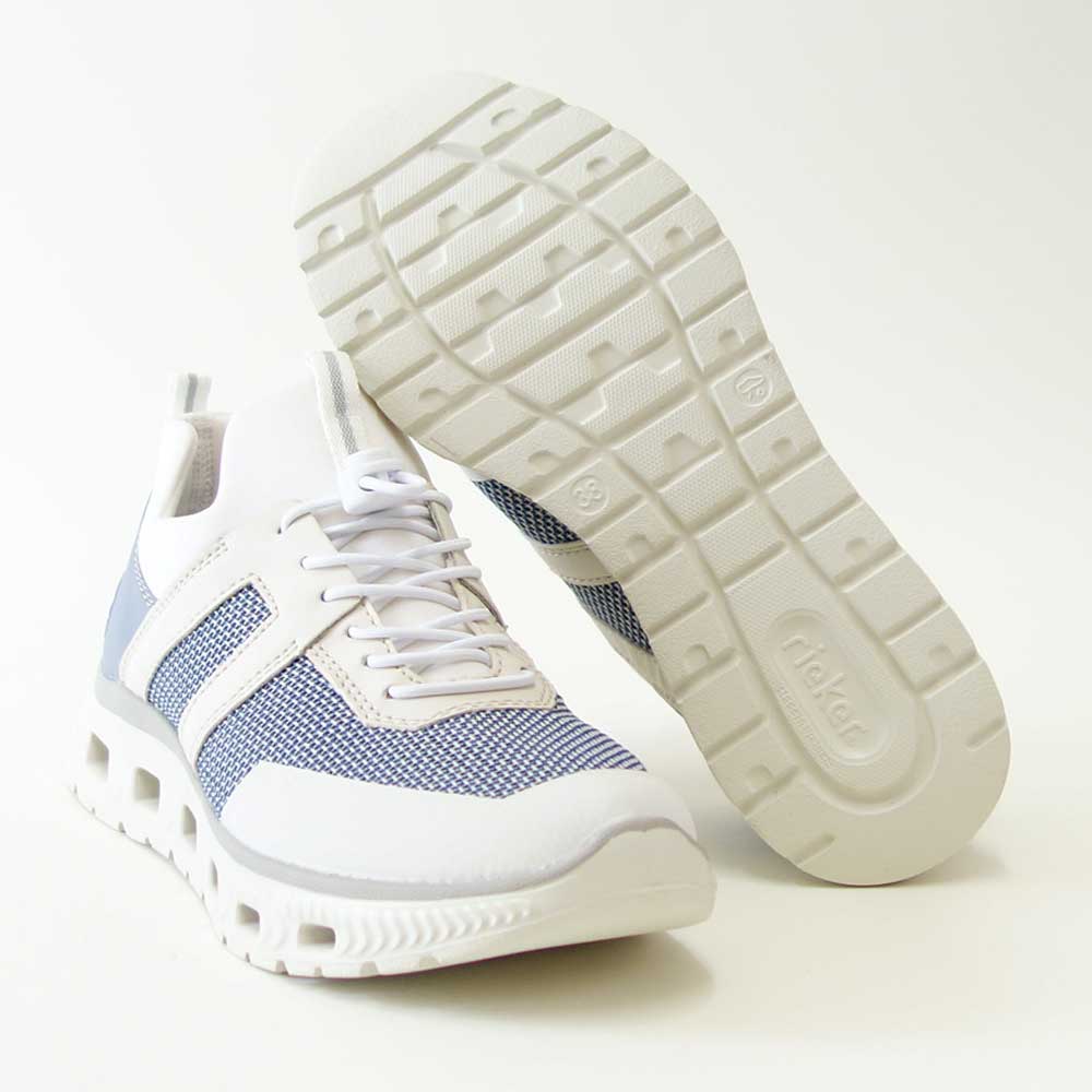 riekerリーカーM606190ホワイト/コンビ(レディース)人工皮革ストレッチクッション性の良いお洒落スリッポンフラットスニーカー「靴」