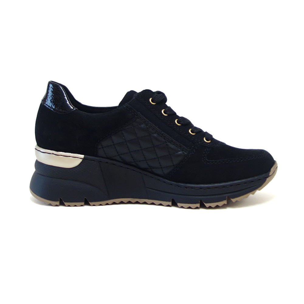 riekerリーカーN6314-00ブラック(レディース)天然皮革ウェッジサイドジップスニーカー甲高幅広「靴」