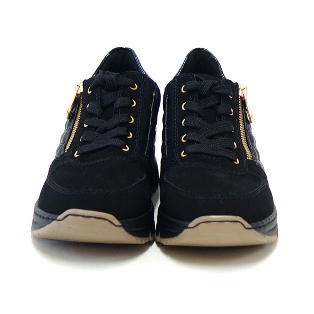 riekerリーカーN6314-00ブラック(レディース)天然皮革ウェッジサイドジップスニーカー甲高幅広「靴」