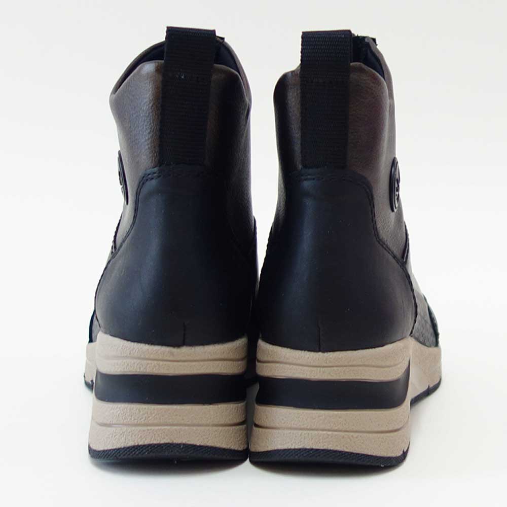 riekerリーカーN9381-60ブロンズ/ブラックお洒落で履き良いフロントジップブーツ人工皮革のショートブーツ「靴」