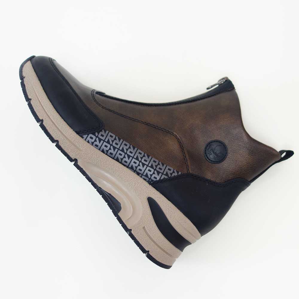 riekerリーカーN9381-60ブロンズ/ブラックお洒落で履き良いフロントジップブーツ人工皮革のショートブーツ「靴」