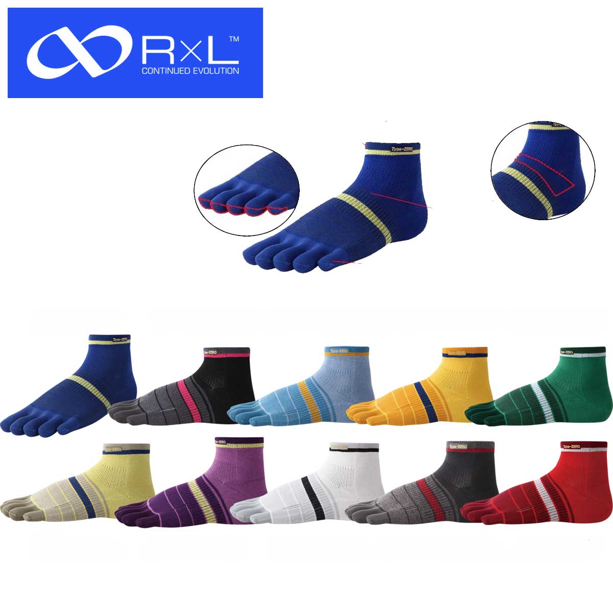 R×L SOCKS アールエルソックス(RA-1001) 立体5本指ソックス(ショート丈モデル)(日本製) Type-ZERO ランニングソックス( 超立体構造)