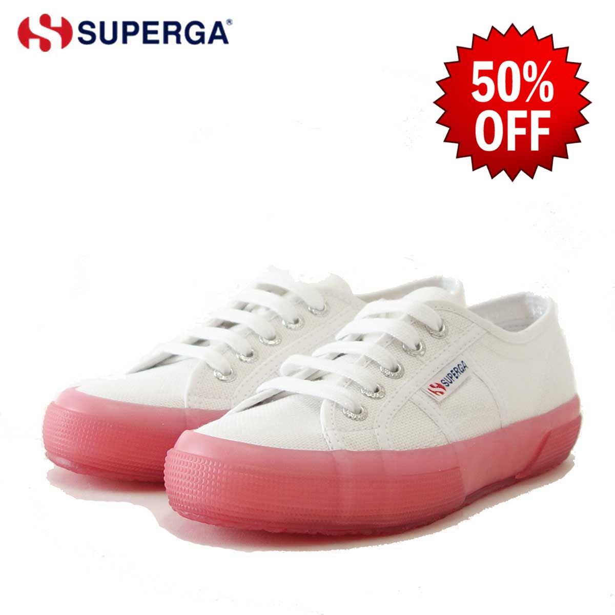 【SALE 50%OFF】 スペルガ SUPERGA 2750-JELLYGUM COTU(ユニセックス)White-Pink (S1113DW) ナチュラルなキャンバススニーカー 「靴」