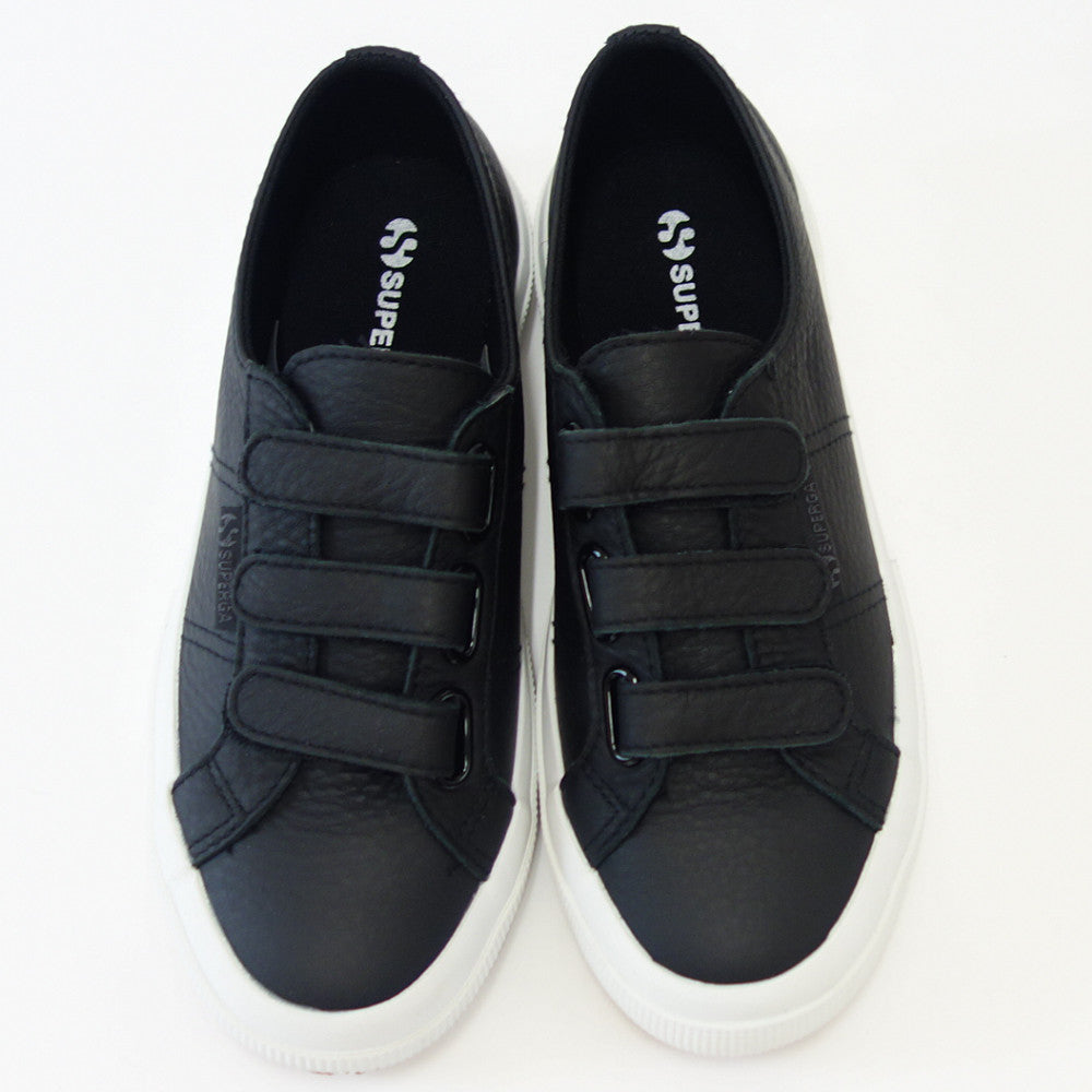 【SALE 50%OFF】 スペルガ SUPERGA 3STRAPS TUMBLED LEATHERU(ユニセックス)ブラック (s111lww005) 風合いの良い天然皮革スニーカー 「靴」