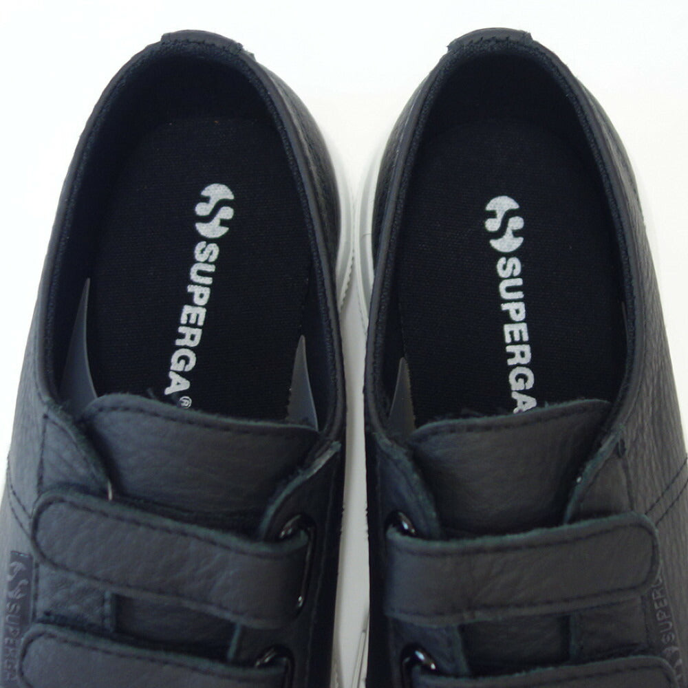 【SALE 50%OFF】 スペルガ SUPERGA 3STRAPS TUMBLED LEATHERU(ユニセックス)ブラック (s111lww005) 風合いの良い天然皮革スニーカー 「靴」