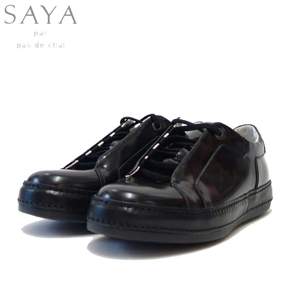 【SALE 50%OFF】 SAYA(サヤ) S50751 ブラック オパンケレースアップシューズ「靴」