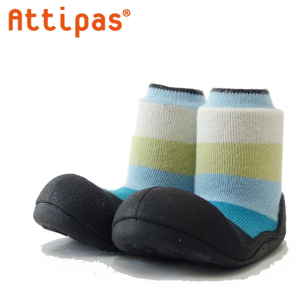 Attipas アティパス Border ボーダー SR02 ブルー(ベビーシューズ)赤ちゃんのためのはじめてのソックスシューズ「靴」