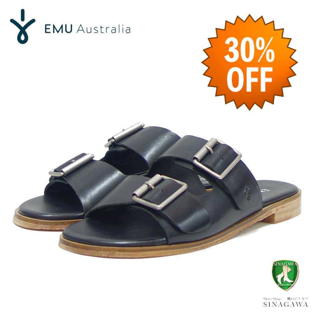 【SALE 30%OFF】 エミュー EMU W 12711 Peli レザーフラットサンダル (レディース)カラー:ブラック レザーサンダル フラットシューズ リゾート ミュール 「靴」