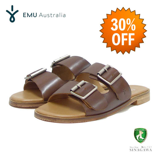 【SALE 30%OFF】 エミュー EMU W 12711 Peli レザーフラットサンダル (レディース)カラー:ブラウン  レザーサンダル フラットシューズ リゾート ミュール 「靴」
