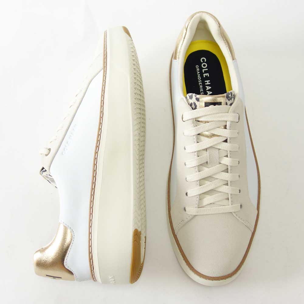 コールハーン COLE HAAN グランドプロ トップスピン スニーカー w22754 ホワイト/ レオパード プリント (レディース) 天然皮革 ローカット スニーカー ウォーキング レザー レースアップ 本革 軽量「靴」