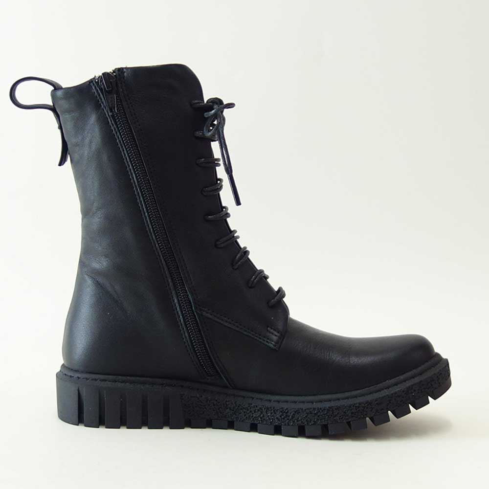BUENOSHOESブエノZ5208カラー:ブラックスムースレザーサイドジップブーツレースアップショートブーツ厚底軽量「靴」