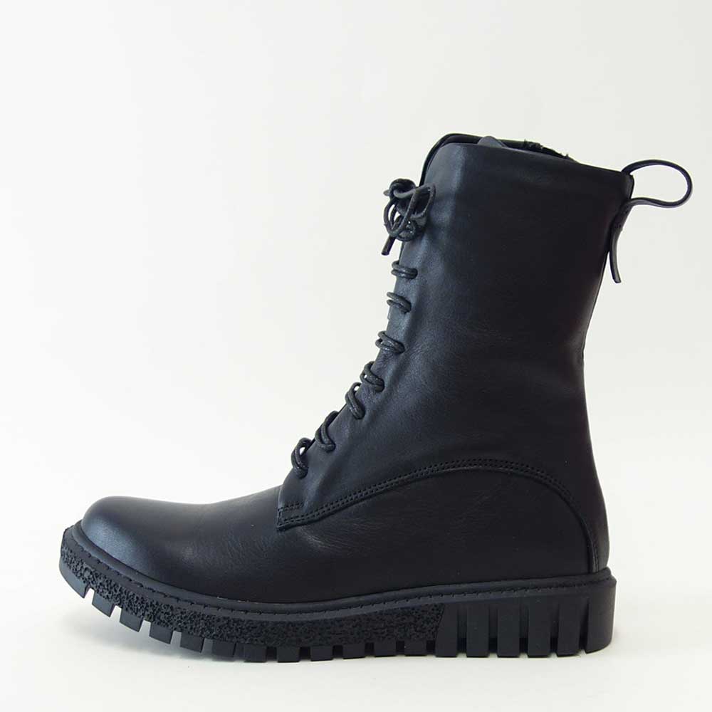 BUENOSHOESブエノZ5208カラー:ブラックスムースレザーサイドジップブーツレースアップショートブーツ厚底軽量「靴」