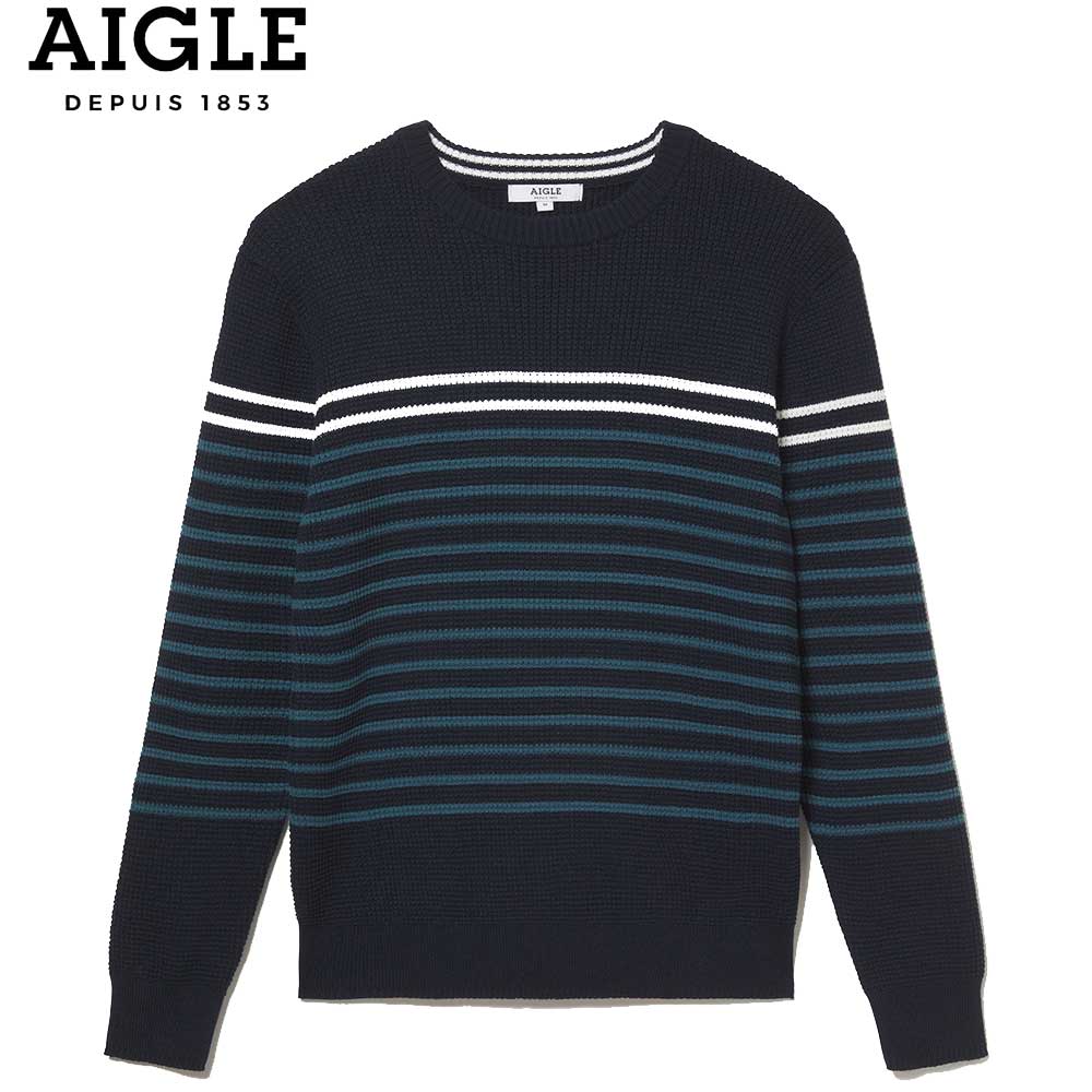 エーグル AIGLE ZAH013J 075 マリーンエーグル(メンズ) パネルストライプ ワッフルプルオーバーセーター