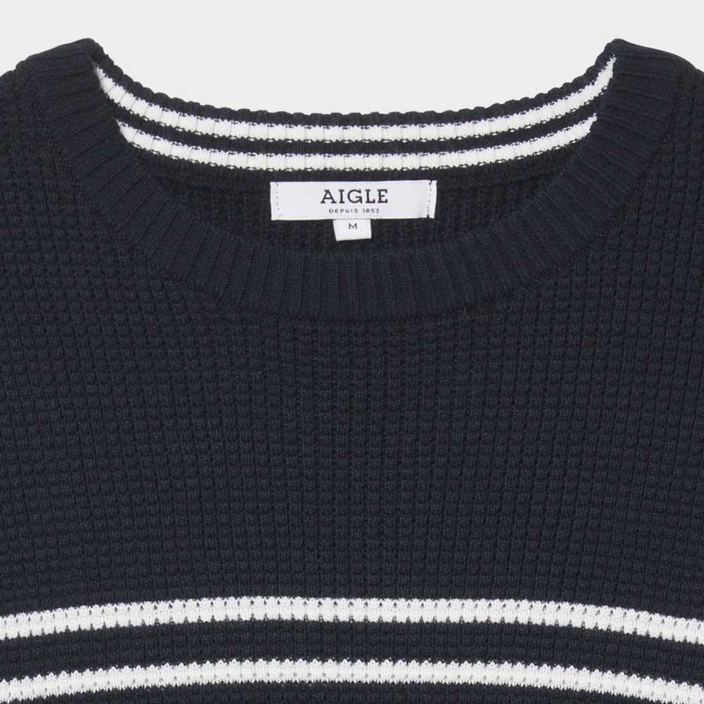 エーグル AIGLE ZAH013J 075 マリーンエーグル(メンズ) パネルストライプ ワッフルプルオーバーセーター