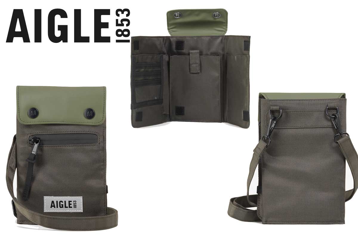 エーグル AIGLE ZNHAK28 004 撥水 クロスボディショルダーポーチ (オリーブ)
