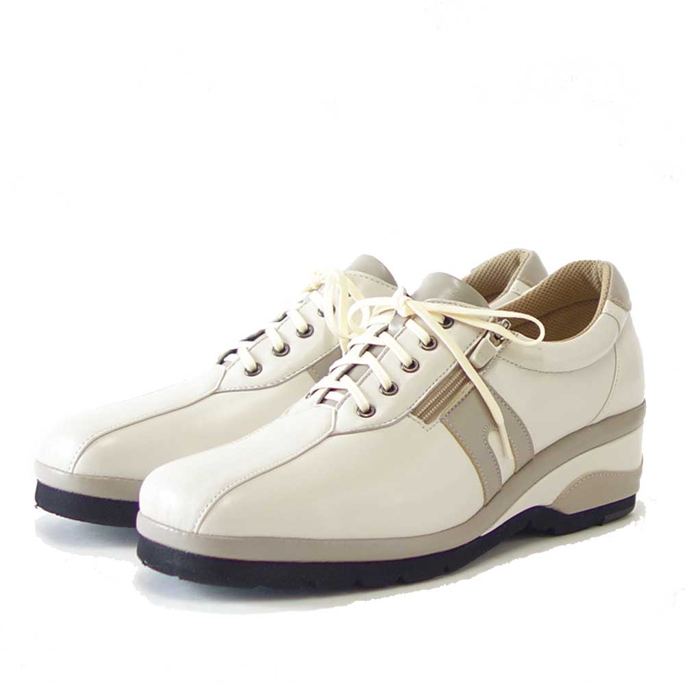 VIGEVANO ビジェバノ 9731 オフホワイト(日本製)ゆったりEEEE レースアップシューズ ウェッジヒール ファスナー付き「靴」