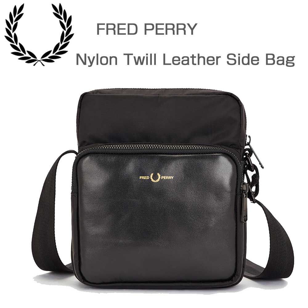 FREDPERRYフレッドペリーNylonTwillLeatherSideBagL7275774(BLACK/GOLD)ショルダーバッグボディバックサイドバッグ
