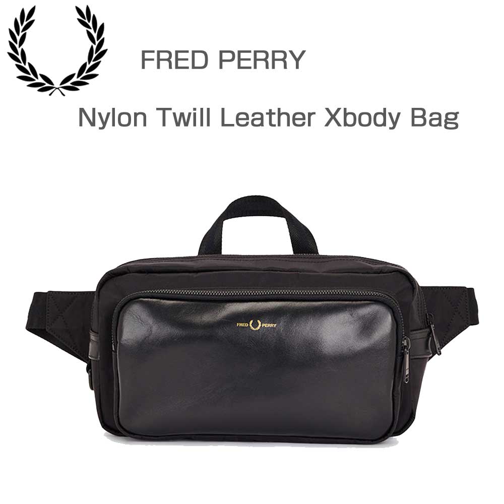 FREDPERRYフレッドペリーNylonTwillLeatherXbodyBagL7280774(BLACK/GOLD)クロスバッグボディバックウェストバッグ