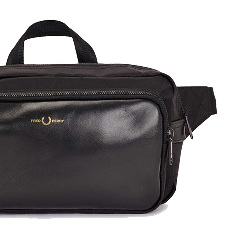 FREDPERRYフレッドペリーNylonTwillLeatherXbodyBagL7280774(BLACK/GOLD)クロスバッグボディバックウェストバッグ