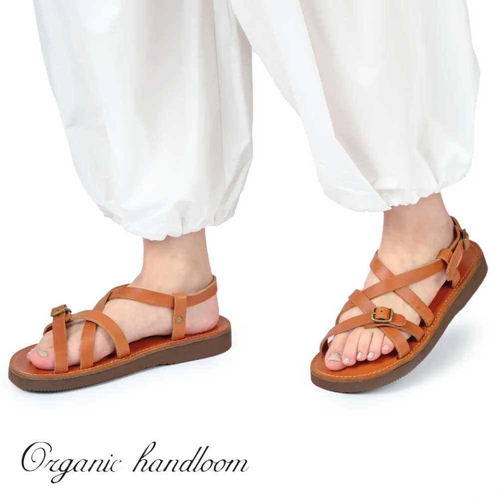 001200 オーガニックハンドルーム Organic Handloom GAYA 001200 ブラウン フラットサンダル 日本製 天然皮革「靴」 – 靴 ...