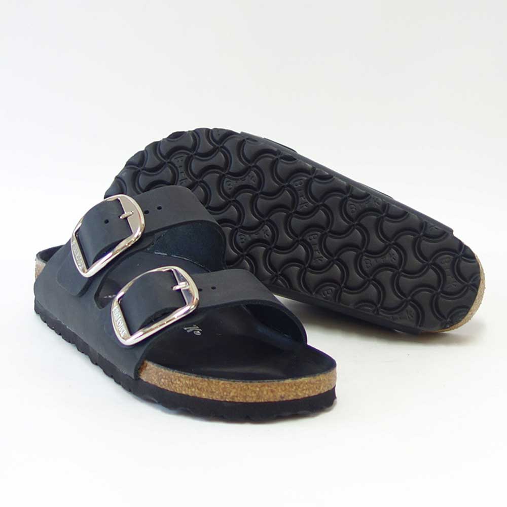 BIRKENSTOCK ビルケンシュトック Arizona Big Buckle（アリゾナ ビッグバックル）オイルドレザー ブラック 1011075（ナローフィット 幅狭） ドイツ製 コンフォートサンダル 天然皮革「靴」