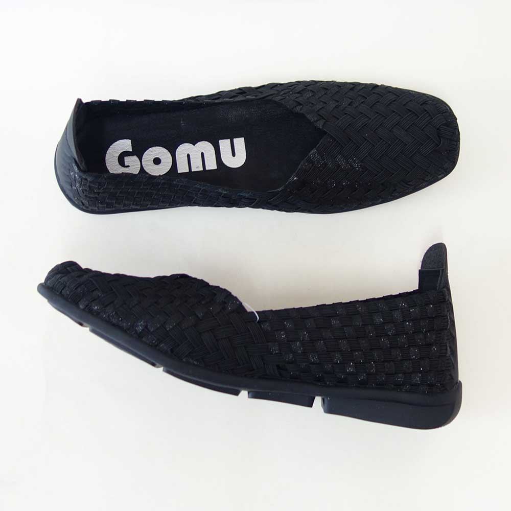 Gomu56ゴムゴム101Sブラック（レディース）ゴムメッシュスリッポンフラットシューズオフィス履き外反母趾水洗いOK「靴」