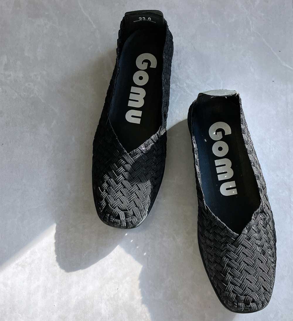 Gomu56ゴムゴム101Sブラック（レディース）ゴムメッシュスリッポンフラットシューズオフィス履き外反母趾水洗いOK「靴」