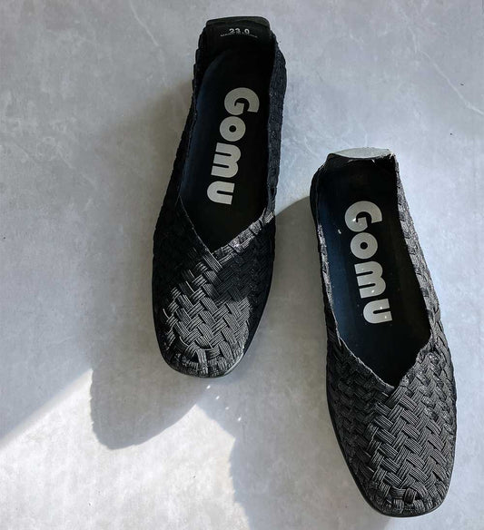 Gomu56ゴムゴム101Sブラック（レディース）ゴムメッシュスリッポンフラットシューズオフィス履き外反母趾水洗いOK「靴」