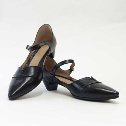 RABOKIGOSHIworks（ラボキゴシワークス）11739ブラックベルトミュールポインテッドパンプスシープレザー3.5cmヒールアンクルストラップ「靴」