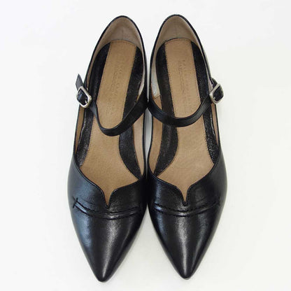 RABOKIGOSHIworks（ラボキゴシワークス）11739ブラックベルトミュールポインテッドパンプスシープレザー3.5cmヒールアンクルストラップ「靴」