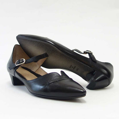 RABOKIGOSHI works（ラボキゴシ ワークス） 12683 ブラック  ベルトミュール ポインテッドパンプス  シープレザー 3.5cmヒール アンクルストラップ「靴」