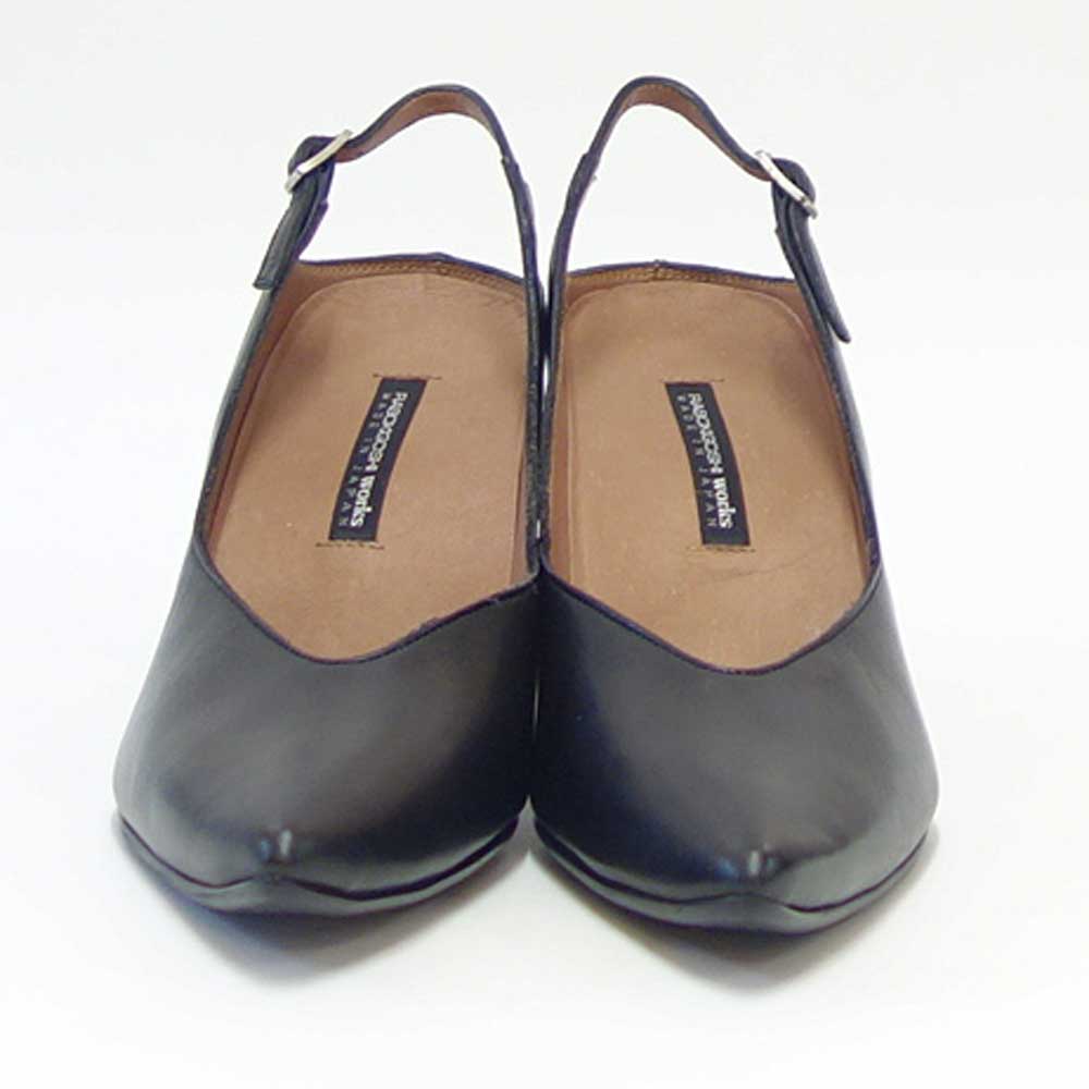 RABOKIGOSHI works（ラボキゴシ ワークス） 12588 ブラック  バックストラップパンプス  天然皮革 7cmヒール ポインテッドトゥ シューズ「靴」