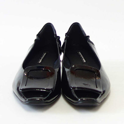 RABOKIGOSHI works（ラボキゴシ ワークス） 12629 ブラックエナメル  キトゥーンヒールモチーフパンプス  天然皮革 3cmヒール スリップオン シューズ「靴」