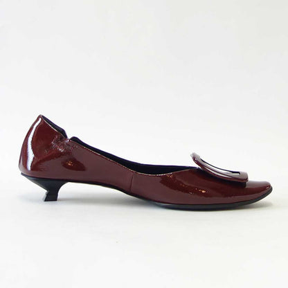 RABOKIGOSHI works（ラボキゴシ ワークス） 12629 レッドブラウンエナメル  キトゥーンヒールモチーフパンプス  天然皮革 3cmヒール スリップオン シューズ「靴」