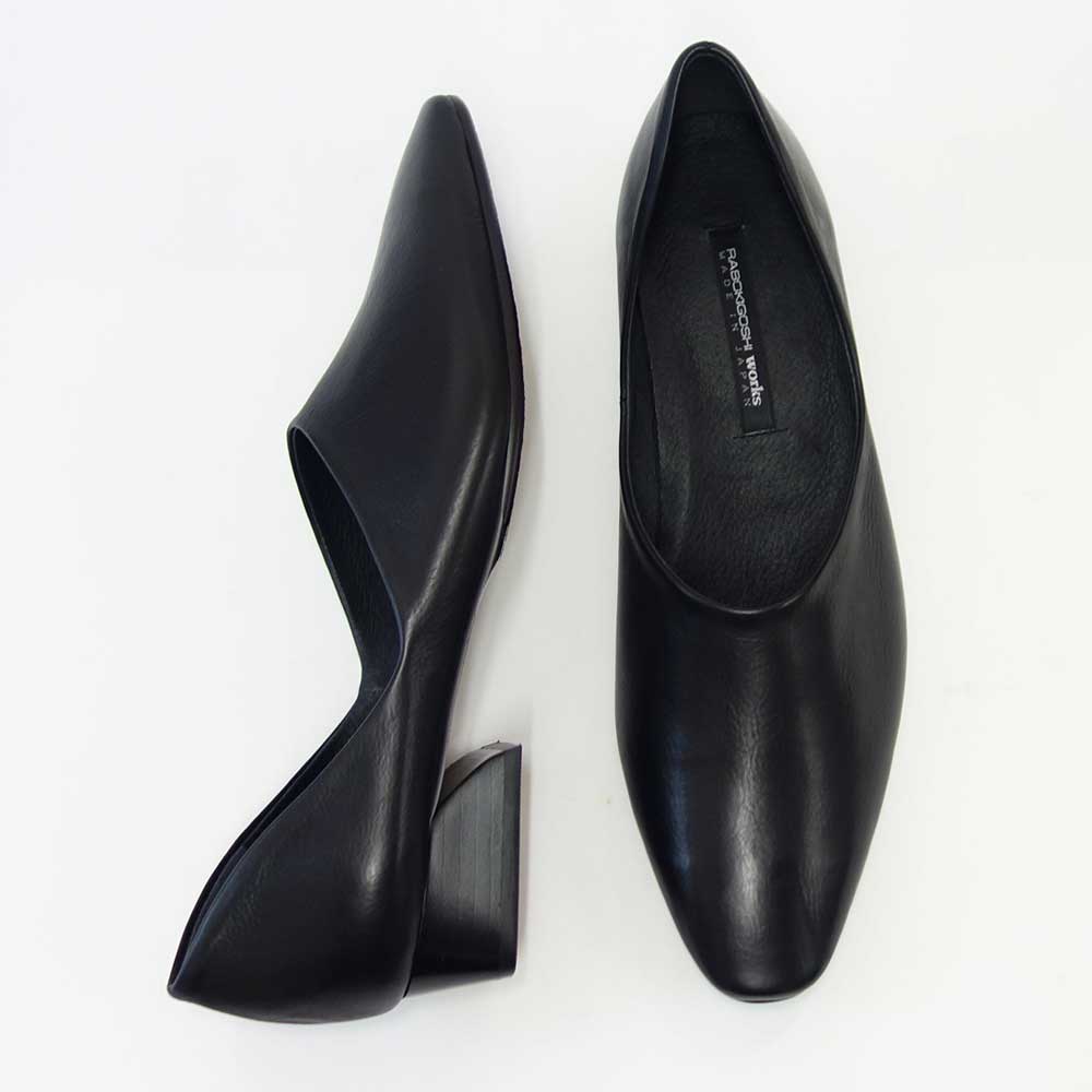 RABOKIGOSHI works（ラボキゴシ ワークス） 12686 ブラック  スリッポンパンプス  天然皮革 3cmヒール スリップオン シューズ「靴」