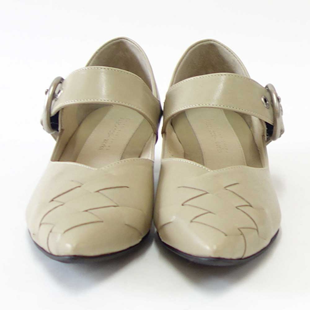 【SALE 20%OFF】 RABOKIGOSHI works（ラボキゴシ ワークス） 12692 ベージュ  クロスメッシュパンプス  天然皮革 3cmヒール スリップオン 2WAY シューズ ミュール「靴」