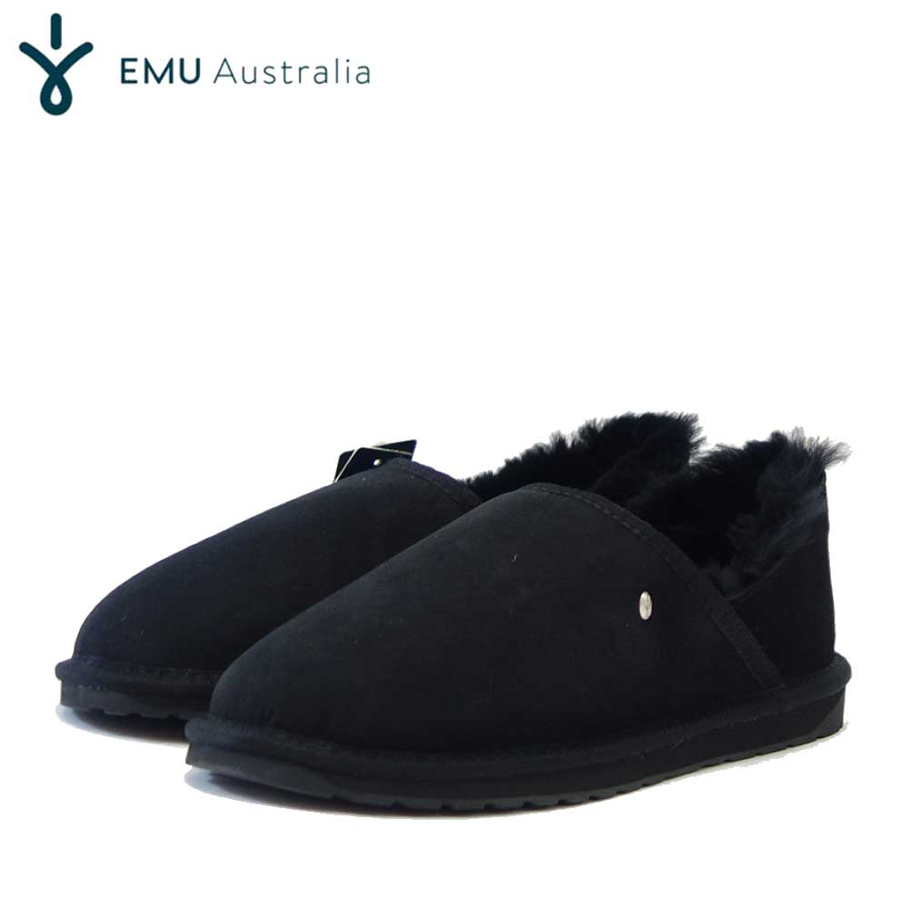 【SALE 30%OFF】 エミュー EMU W 12715 Stlinger Nano Fold Over スティンガーナノ（レディース） カラー：ブラック ショートムートンモックシューズ  撥水 シープスキン  スリッポン 「靴」