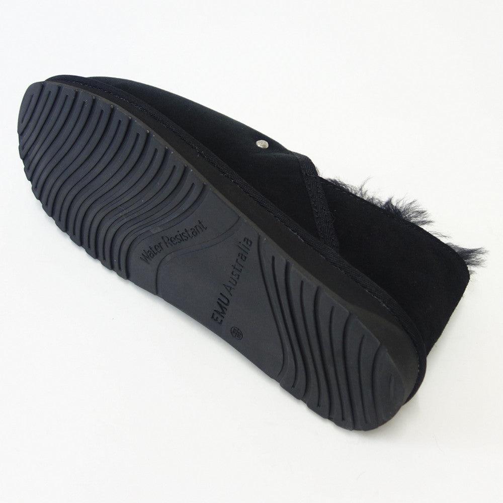 【SALE 30%OFF】 エミュー EMU W 12715 Stlinger Nano Fold Over スティンガーナノ（レディース） カラー：ブラック ショートムートンモックシューズ  撥水 シープスキン  スリッポン 「靴」