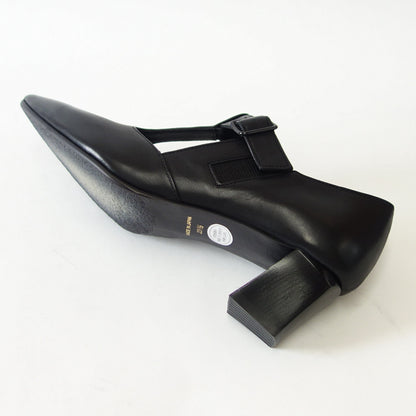 RABOKIGOSHI works（ラボキゴシ ワークス） 12737 ブラック  本革 Tストラップ パンプス  天然皮革 5cmヒール ポインテッドトゥ「靴」