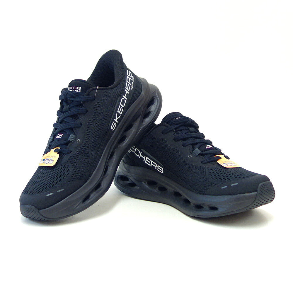 スケッチャーズSKECHERSマックスクッショニンググライドステップ129400BBKブラック（レディース）メッシュ人工繊維レースアップスニーカーレディースハンズフリー洗濯機洗い可能「靴」