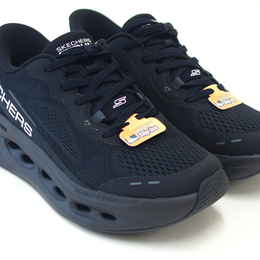 スケッチャーズSKECHERSマックスクッショニンググライドステップ129400BBKブラック（レディース）メッシュ人工繊維レースアップスニーカーレディースハンズフリー洗濯機洗い可能「靴」