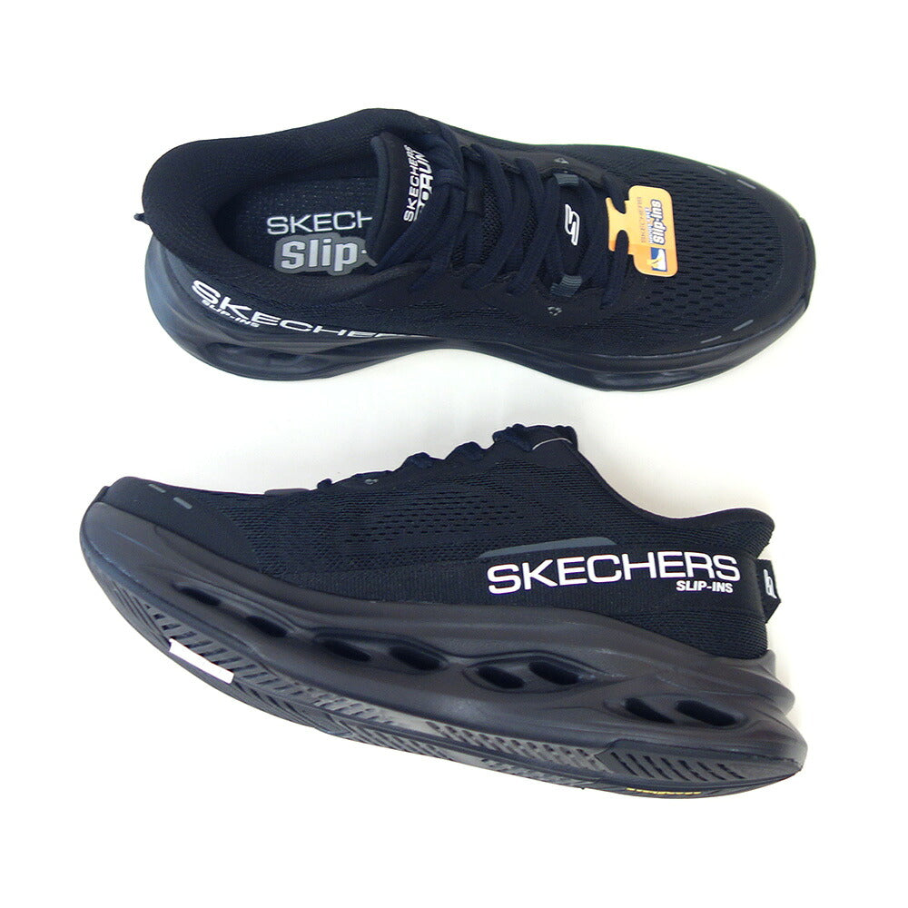 スケッチャーズSKECHERSマックスクッショニンググライドステップ129400BBKブラック（レディース）メッシュ人工繊維レースアップスニーカーレディースハンズフリー洗濯機洗い可能「靴」