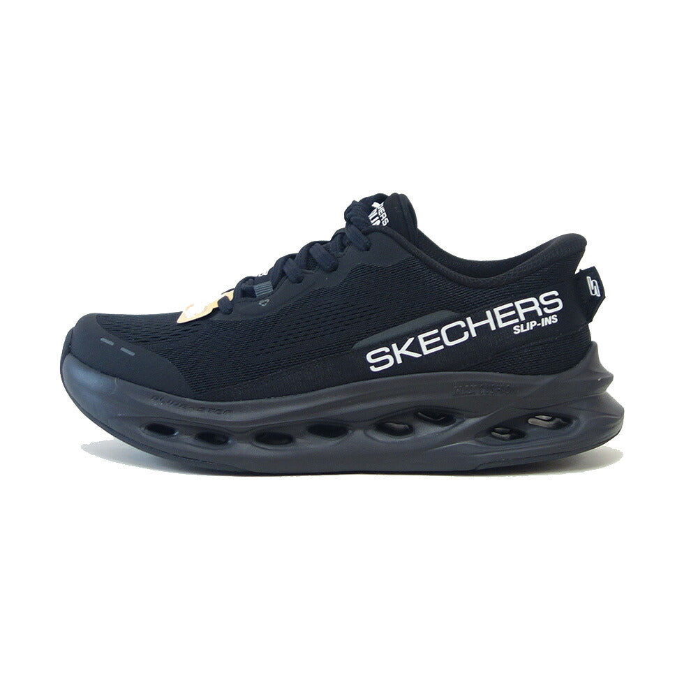 スケッチャーズ SKECHERS マックスクッショニング グライドステップ 129400 BBK ブラック （レディース）メッシュ 人工繊維 レースアップ スニーカー レディース ハンズフリー 洗濯機洗い可能 「靴」