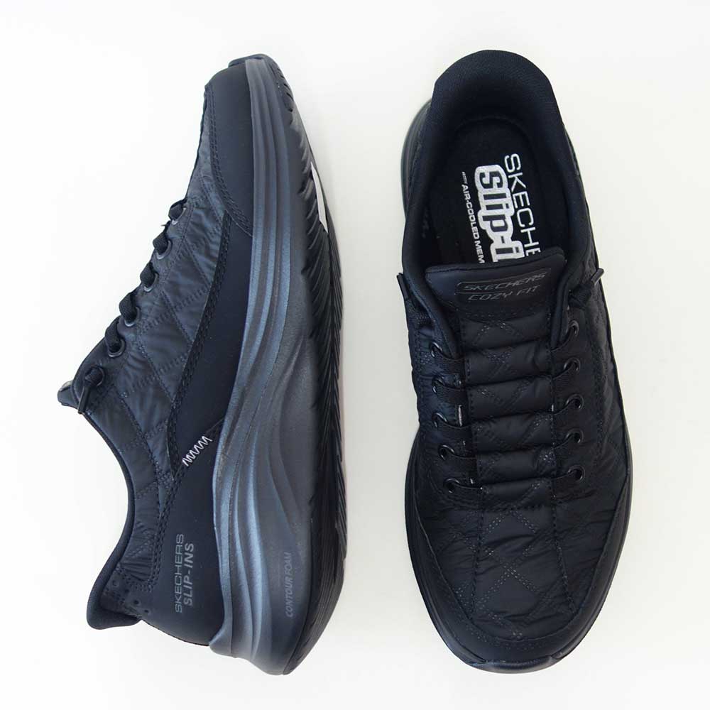 スケッチャーズSKECHERSCONTOURFOAMコージーフィット150404BBKブラック（レディース）コンツアーフォーム人工繊維ストレッチスリッポンスニーカーレディースハンズフリー洗濯機洗い可能「靴」