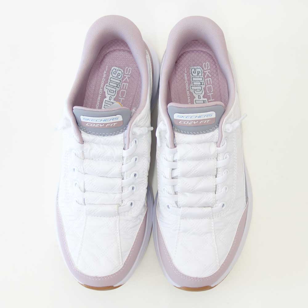 スケッチャーズSKECHERSCONTOURFOAMコージーフィット150404WLVホワイト/ラベンダー（レディース）コンツアーフォーム人工繊維ストレッチスリッポンスニーカーレディースハンズフリー洗濯機洗い可能「靴」