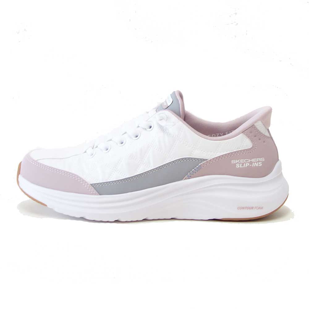 スケッチャーズ SKECHERS CONTOUR FOAM コージーフィット  150404 WLV ホワイト/ラベンダー （レディース）コンツアーフォーム  人工繊維 ストレッチ スリッポン スニーカー レディース ハンズフリー 洗濯機洗い可能 「靴」