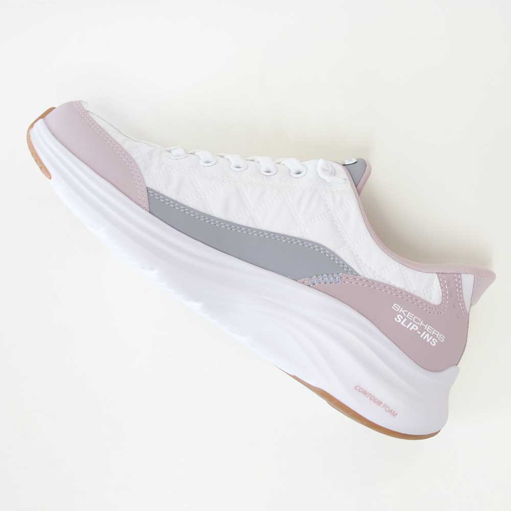 スケッチャーズSKECHERSCONTOURFOAMコージーフィット150404WLVホワイト/ラベンダー（レディース）コンツアーフォーム人工繊維ストレッチスリッポンスニーカーレディースハンズフリー洗濯機洗い可能「靴」