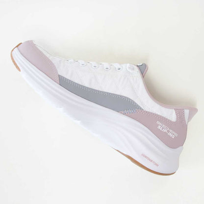 スケッチャーズSKECHERSCONTOURFOAMコージーフィット150404WLVホワイト/ラベンダー（レディース）コンツアーフォーム人工繊維ストレッチスリッポンスニーカーレディースハンズフリー洗濯機洗い可能「靴」